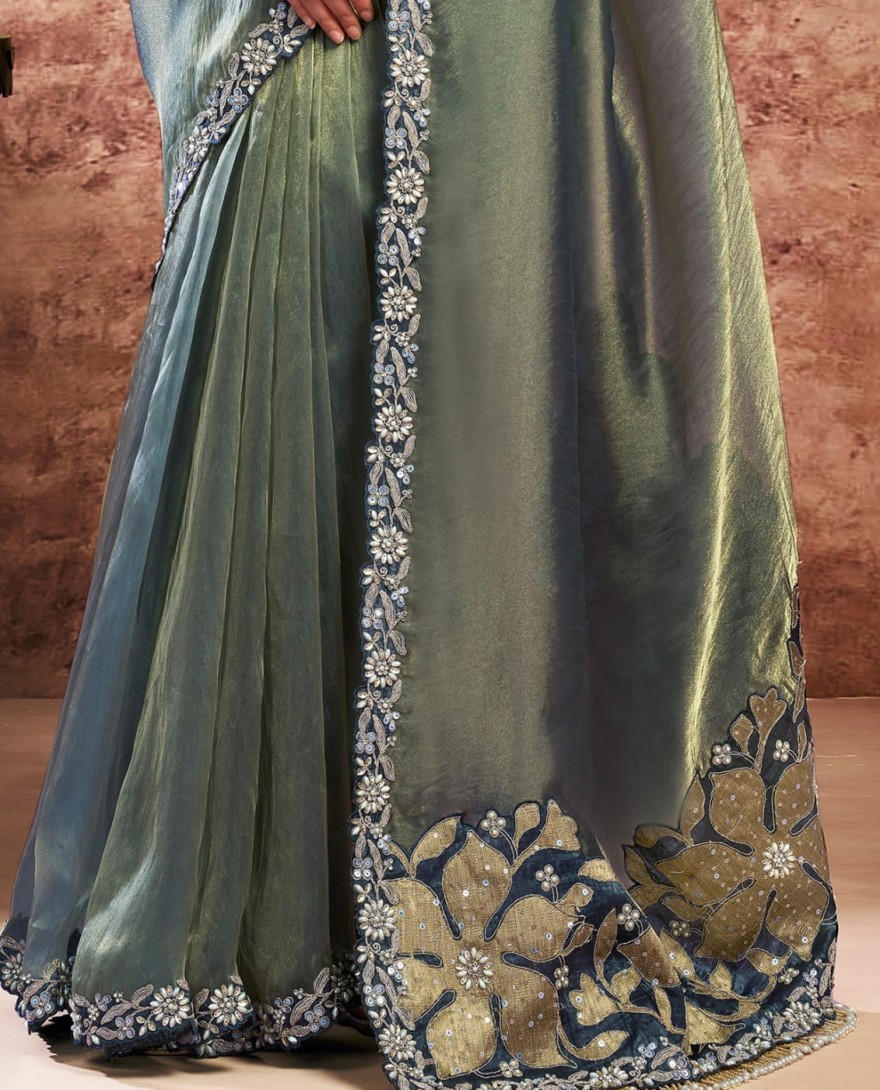 GREY - Designer Grey Embroidered Wedding Style Saree