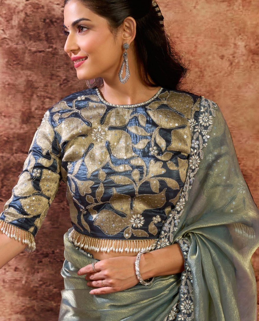 GREY - Designer Grey Embroidered Wedding Style Saree