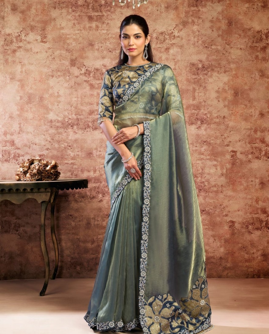 GREY - Designer Grey Embroidered Wedding Style Saree