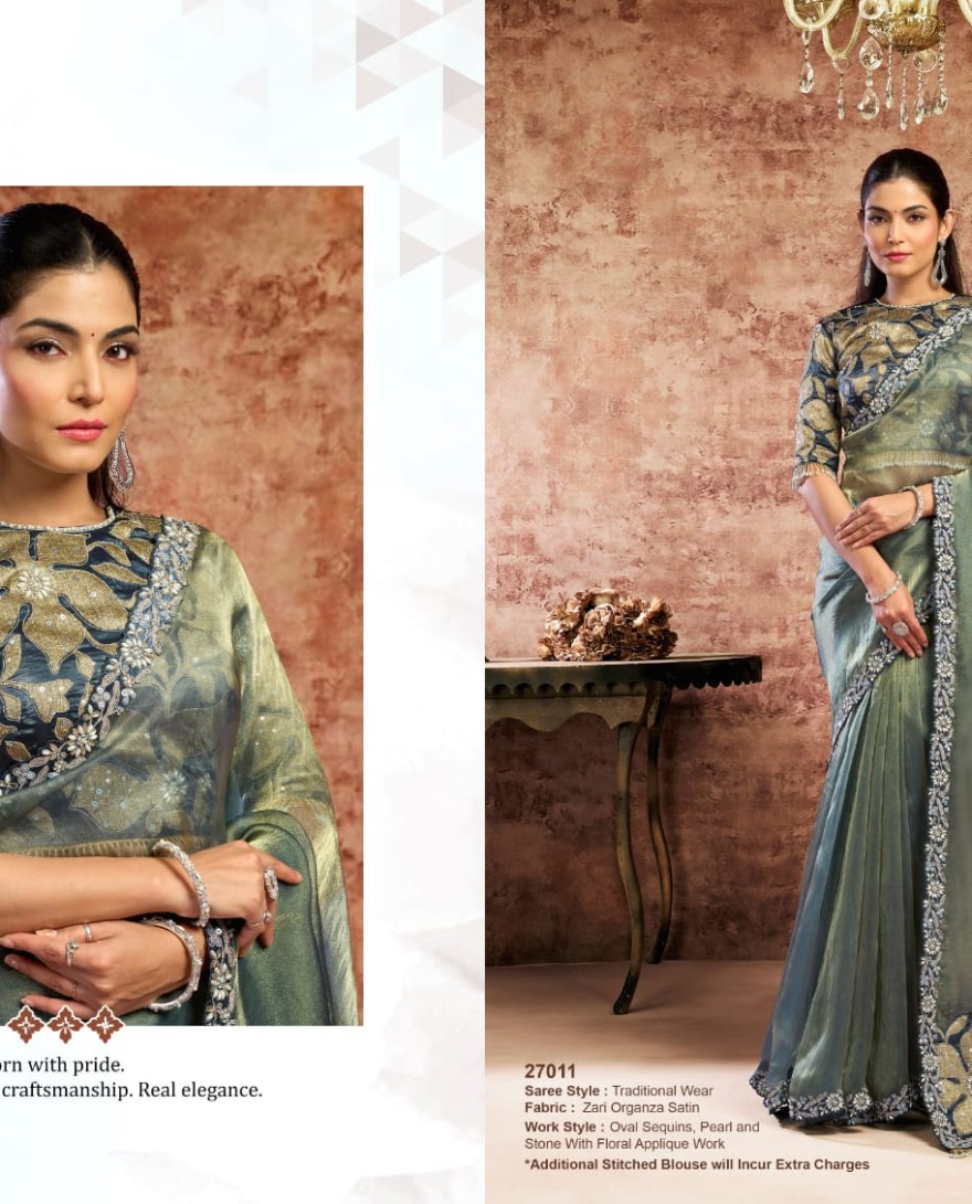 GREY - Designer Grey Embroidered Wedding Style Saree