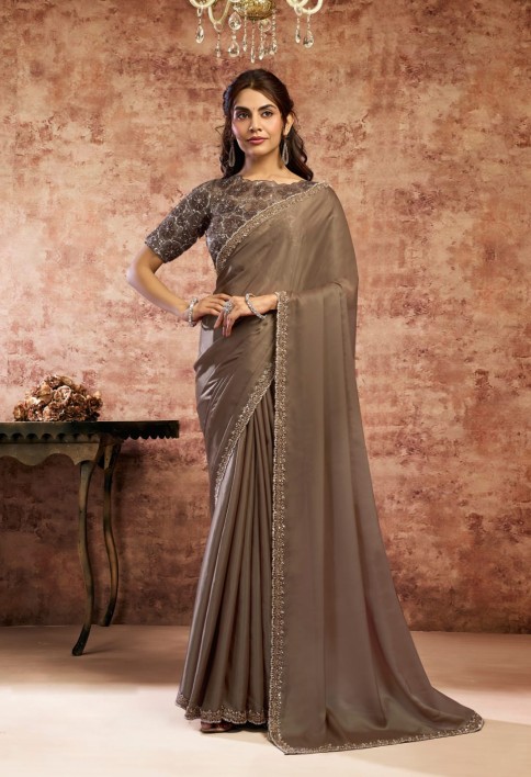 Designer Brown Embroidered Wedding Style Saree