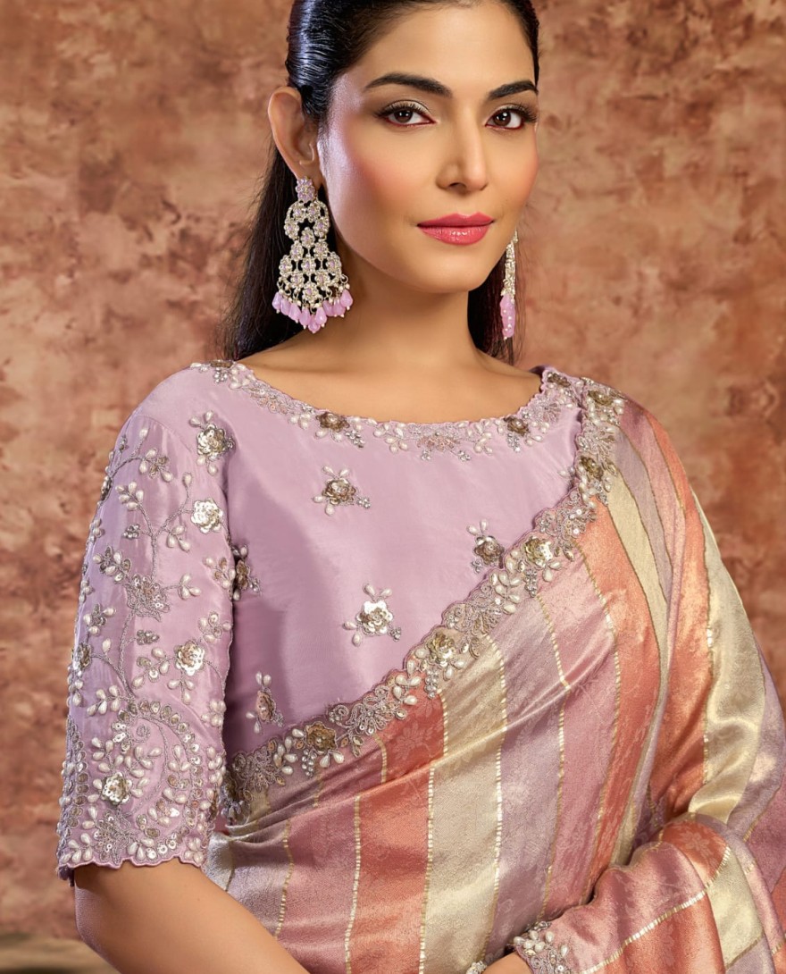 LAVENDER - Designer Lavender Embroidered Wedding Style Saree