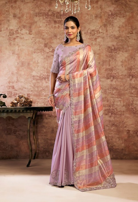 Designer Lavender Embroidered Wedding Style Saree