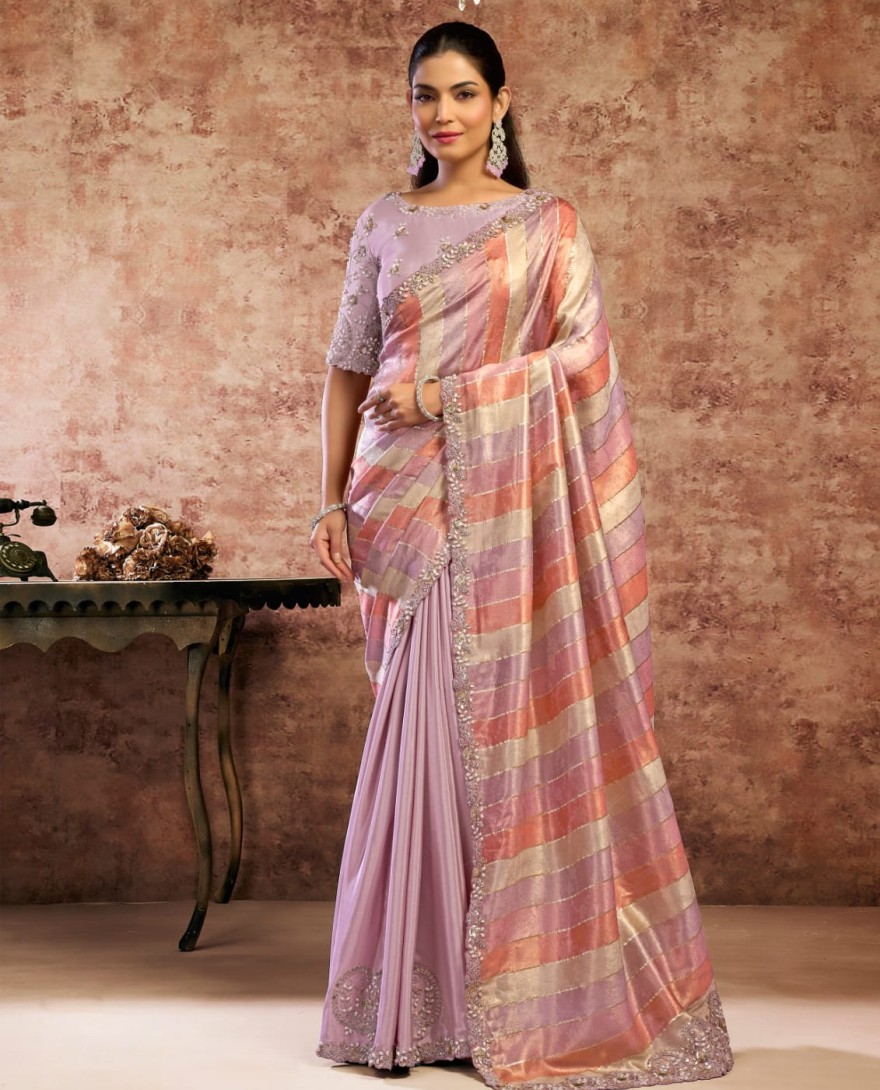 LAVENDER - Designer Lavender Embroidered Wedding Style Saree