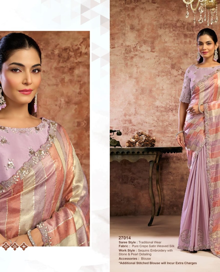 LAVENDER - Designer Lavender Embroidered Wedding Style Saree
