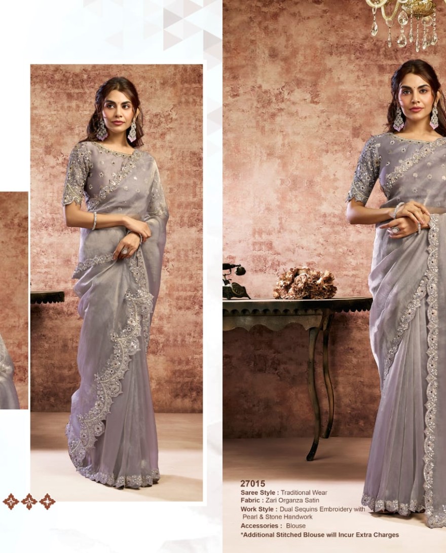 LILAC - Designer Lilac Embroidered Wedding Style Saree