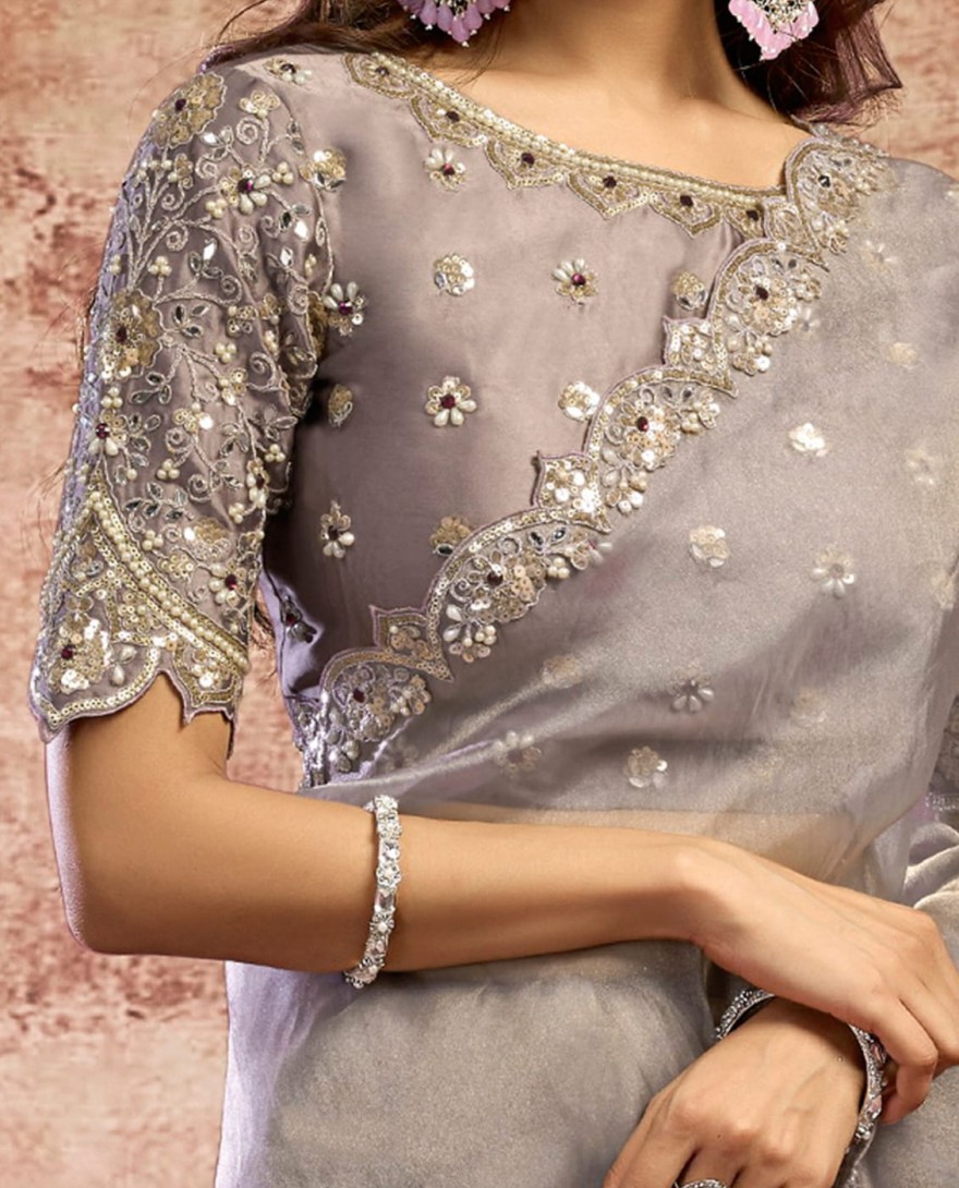 LILAC - Designer Lilac Embroidered Wedding Style Saree