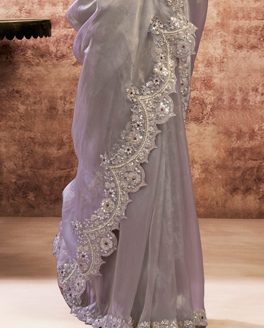 LILAC - Designer Lilac Embroidered Wedding Style Saree