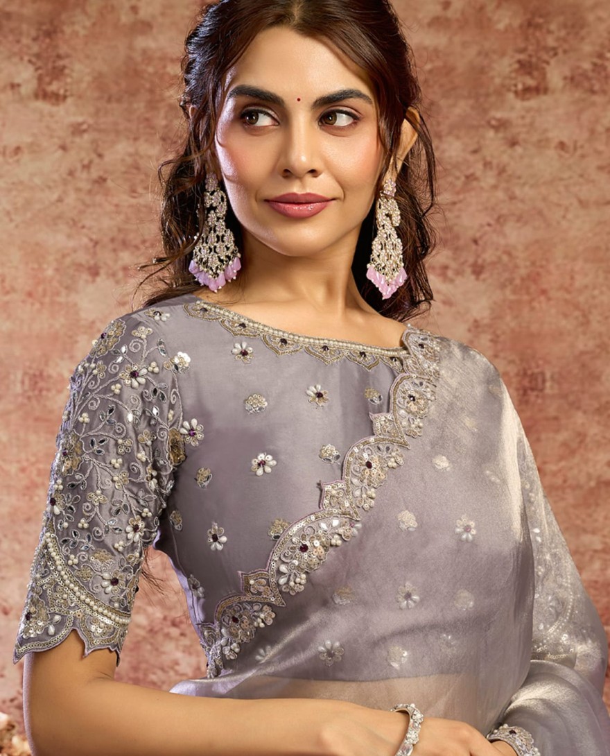 LILAC - Designer Lilac Embroidered Wedding Style Saree
