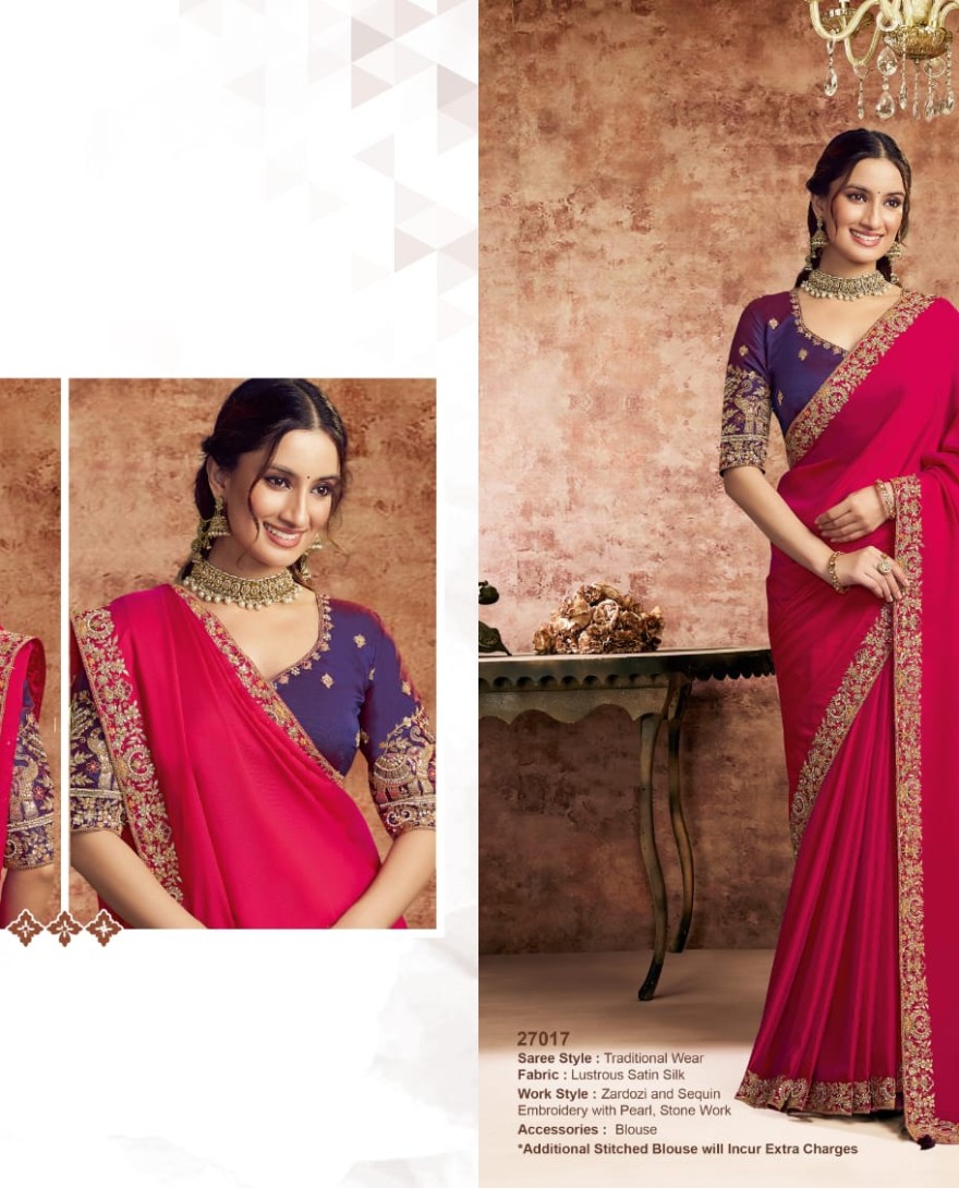 HOTPINK - Designer Hot Pink Embroidered Wedding Style Saree