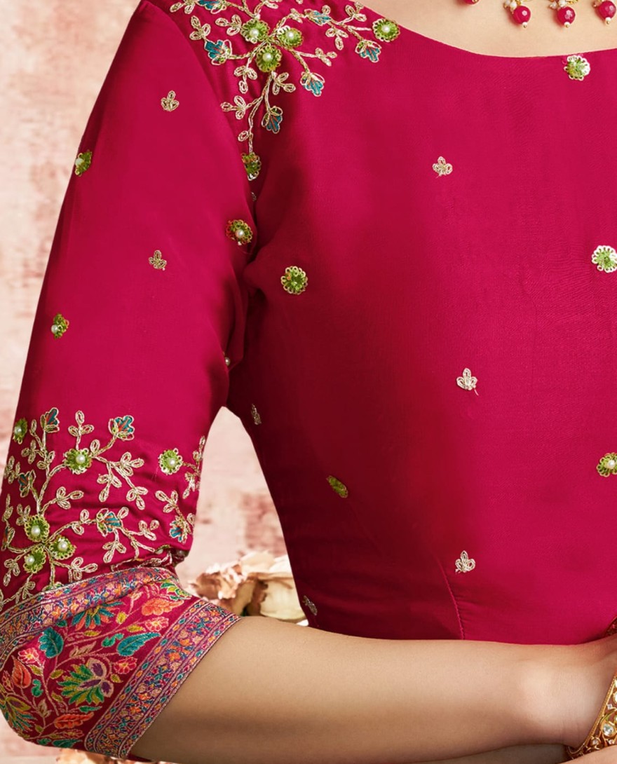 PINK - Designer Pink Embroidered Wedding Style Saree