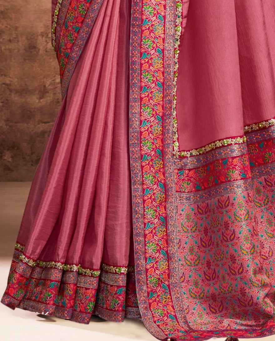 PINK - Designer Pink Embroidered Wedding Style Saree