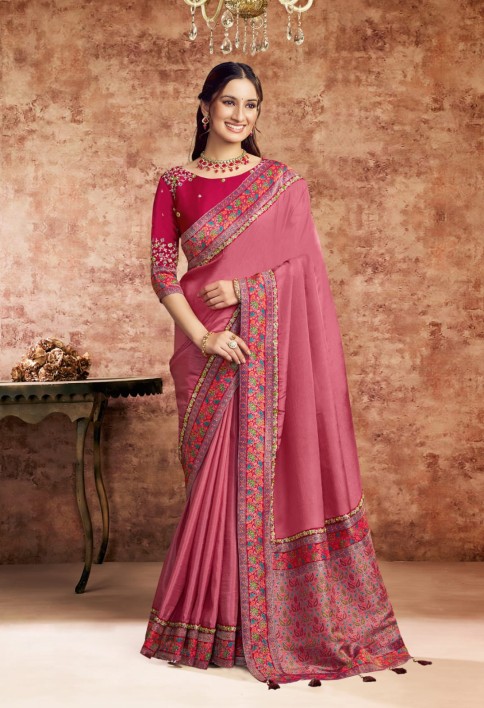 Designer Pink Embroidered Wedding Style Saree