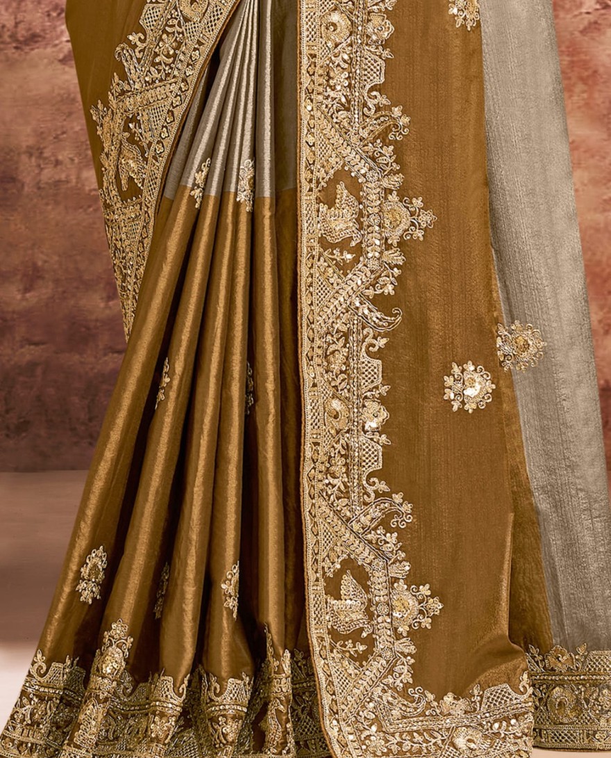 YELLOW - Designer Yellow Embroidered Wedding Style Saree