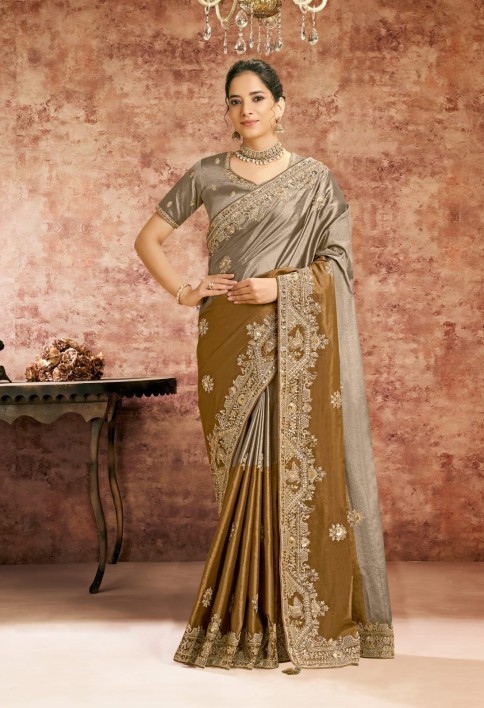 Designer Yellow Embroidered Wedding Style Saree