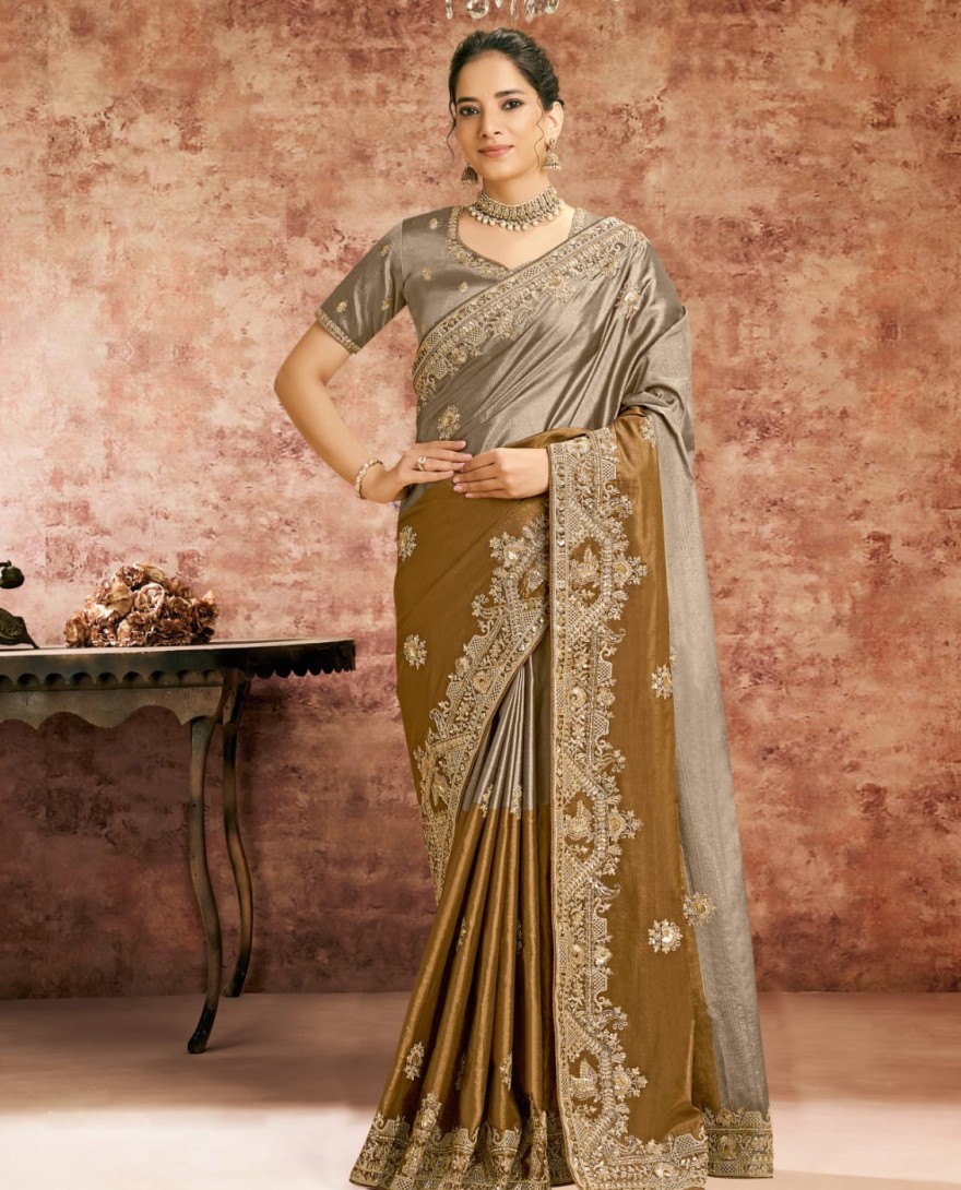 YELLOW - Designer Yellow Embroidered Wedding Style Saree