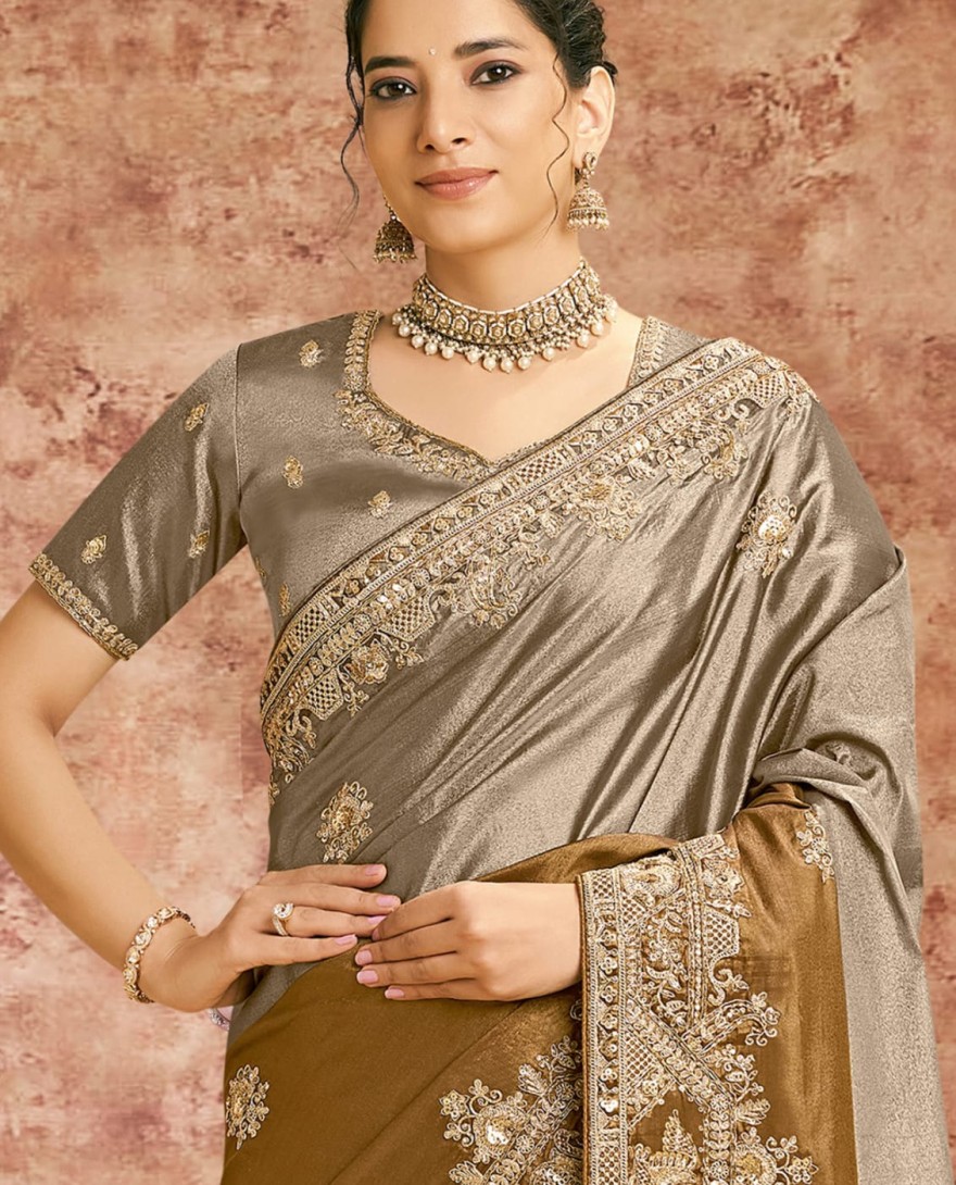 YELLOW - Designer Yellow Embroidered Wedding Style Saree
