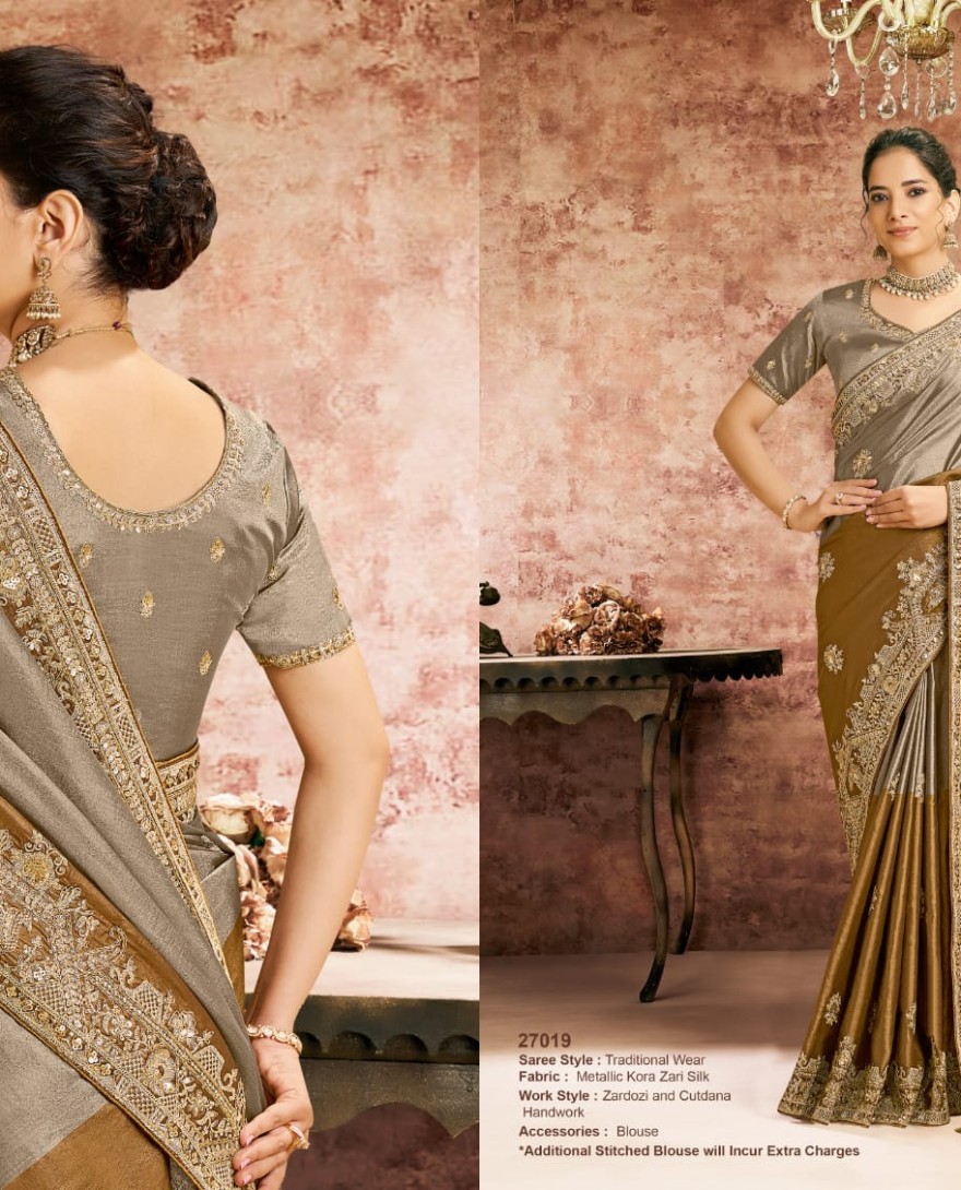 YELLOW - Designer Yellow Embroidered Wedding Style Saree
