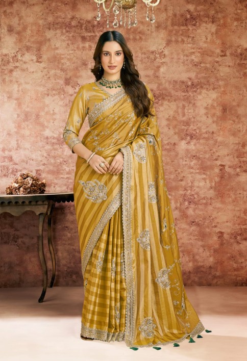 Designer Green Embroidered Wedding Style Saree