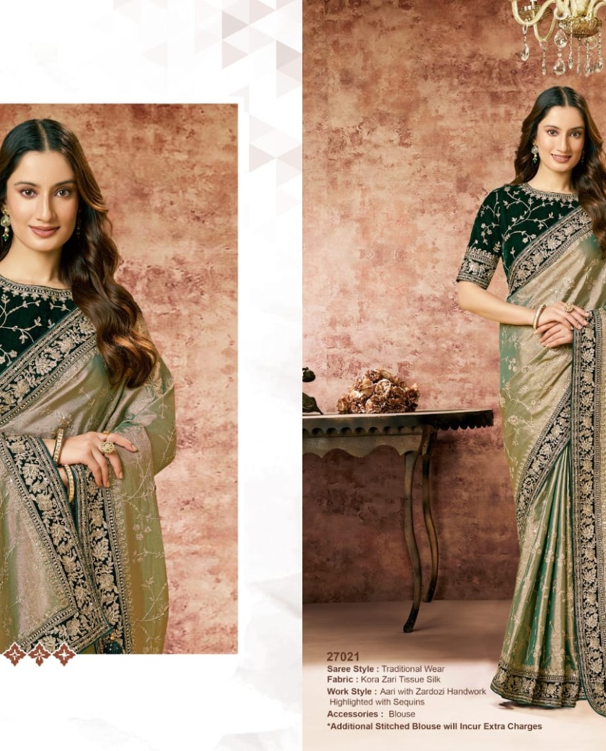 PISTA - Designer Pista Embroidered Wedding Style Saree