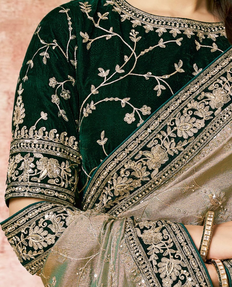 PISTA - Designer Pista Embroidered Wedding Style Saree