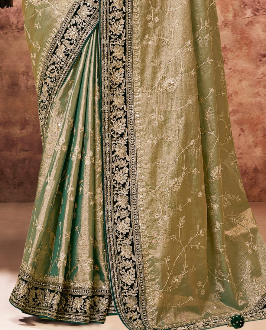 PISTA - Designer Pista Embroidered Wedding Style Saree