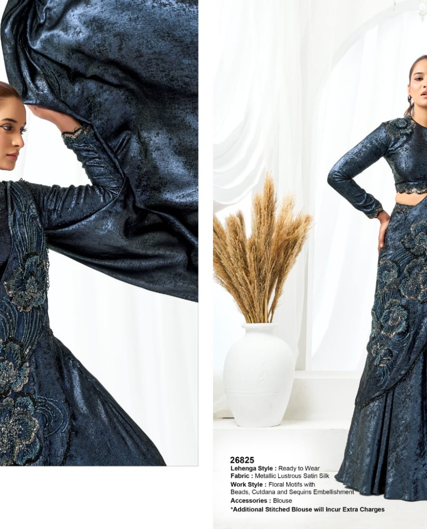 BLUE - Beads, Cut Dana, Embroidered and Sequins Work Satin Silk Contemporary Saree In Blue Colour