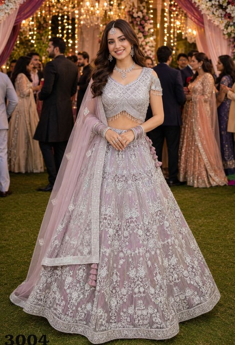 Net Lehenga Choli In Mauve Colour