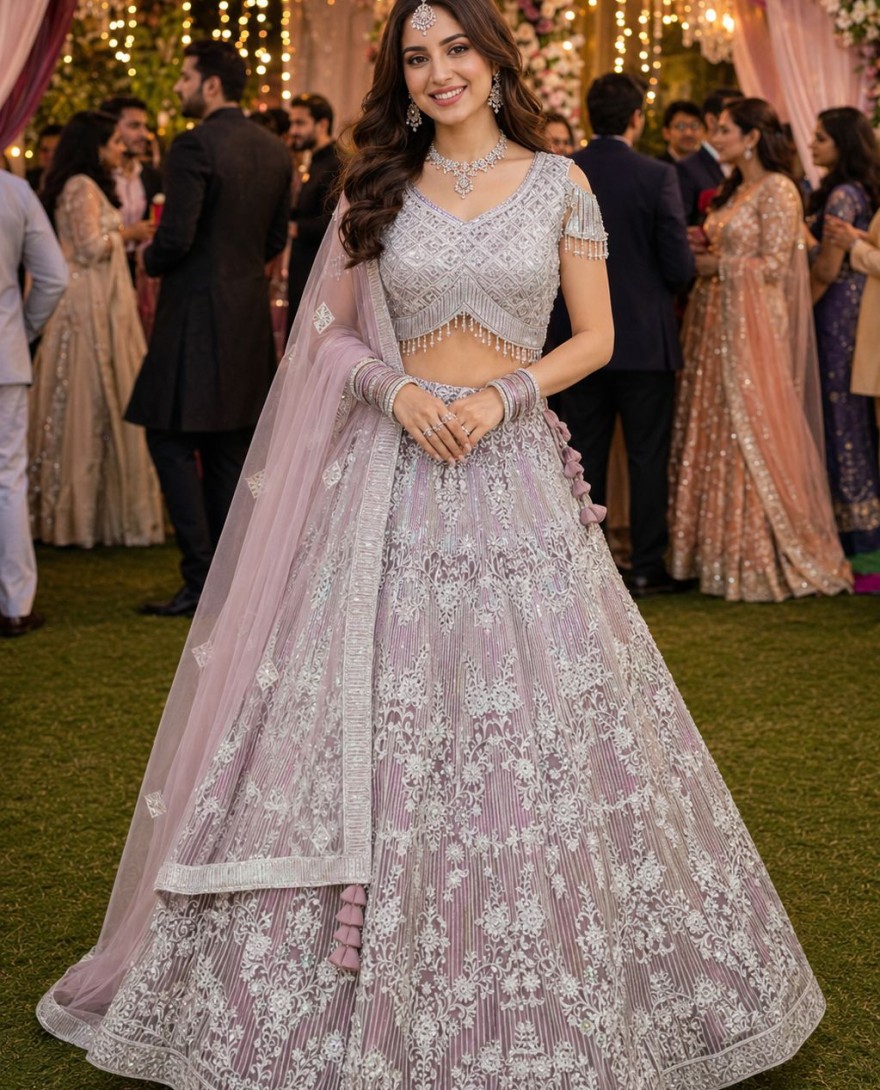 PINK - Net Lehenga Choli In Mauve Colour