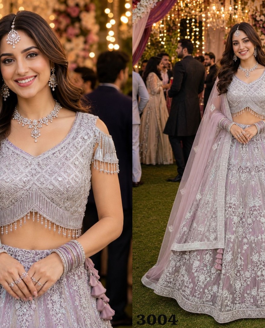 PINK - Net Lehenga Choli In Mauve Colour