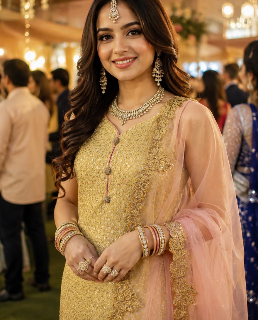 PEACH - Gold and Peach Embroidered and Sequins Work Imported Readymade Lehenga Choli
