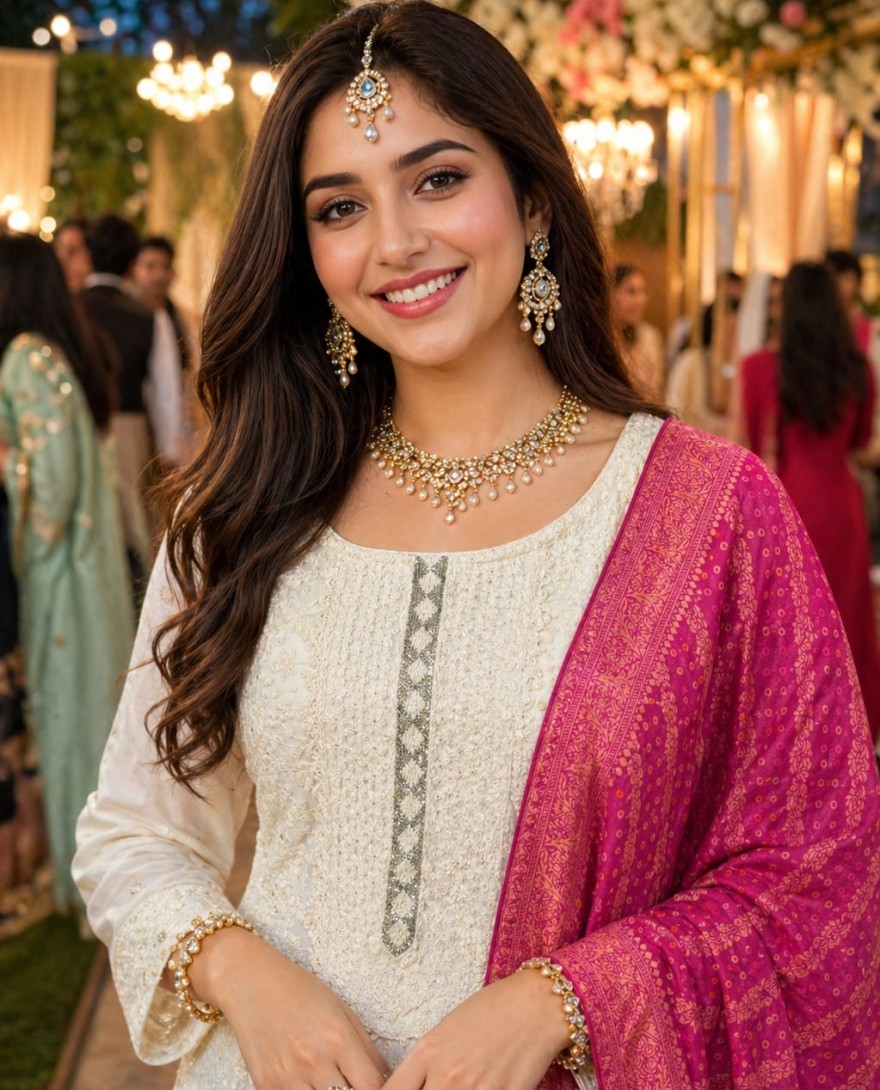 WHITE - White Georgette Chikankari and Embroidered Work Gown