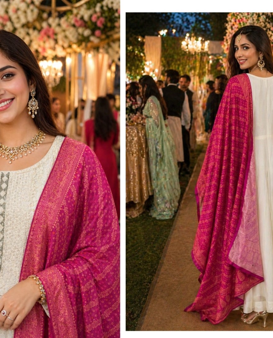 WHITE - White Georgette Chikankari and Embroidered Work Gown