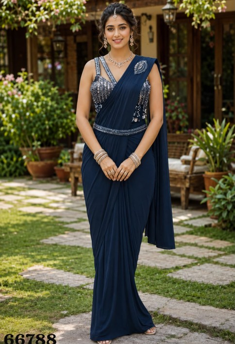 Lycra Classic Saree In Blue Colour