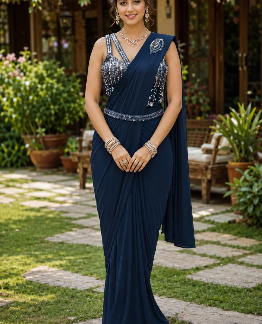 BLUE - Lycra Classic Saree In Blue Colour