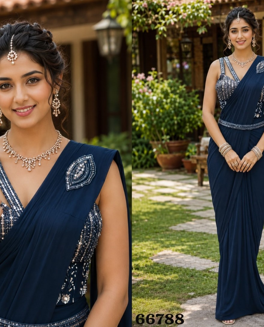 BLUE - Lycra Classic Saree In Blue Colour