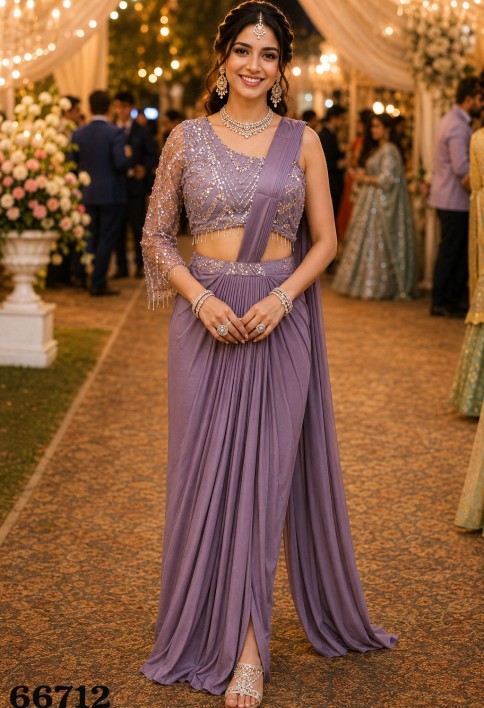 Lavender Lycra Classic Saree