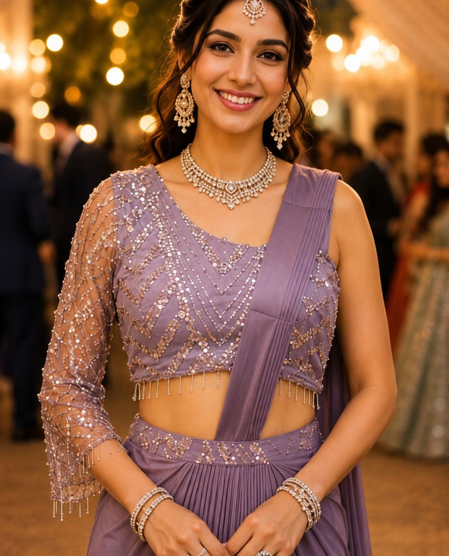 PURPLE - Lavender Lycra Classic Saree