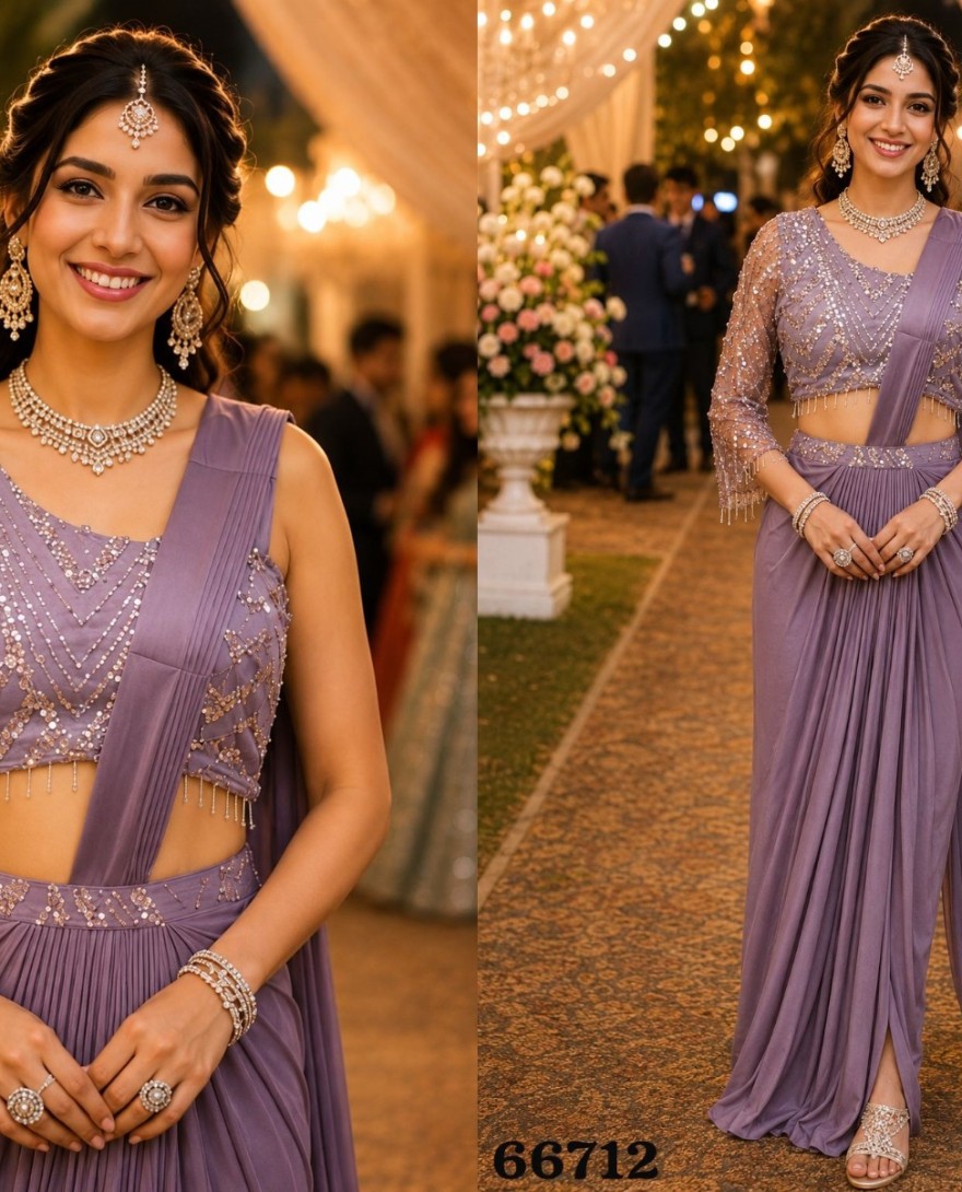 PURPLE - Lavender Lycra Classic Saree