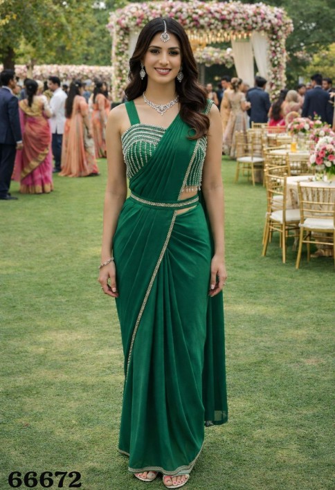 Green Premium Ready To Wear Saree