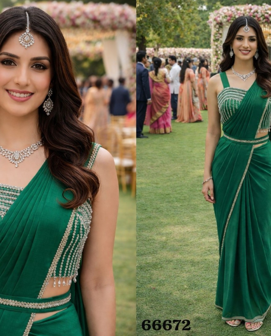 GREEN - Green Premium Ready To Wear Saree