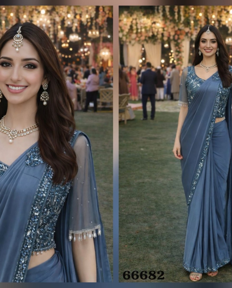 BLUE - Pleasing Blue Lycra Contemporary Saree with Embroidered Work
