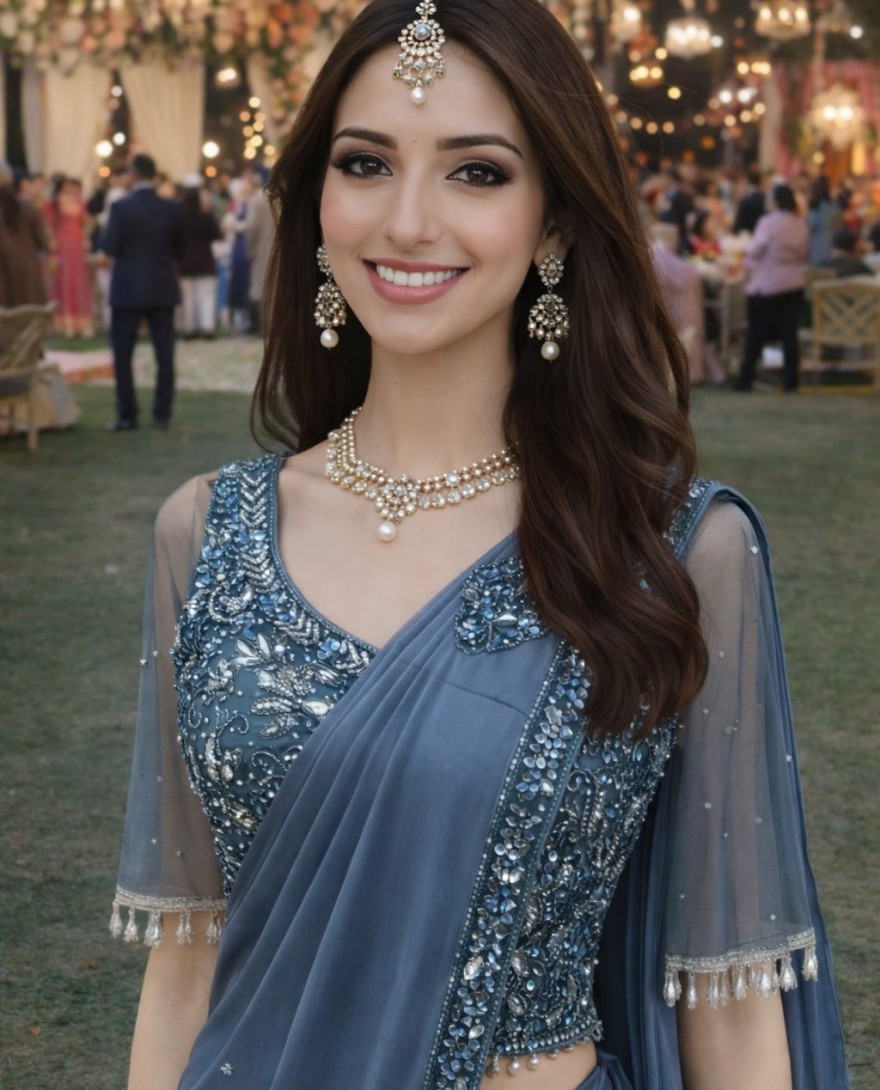 BLUE - Pleasing Blue Lycra Contemporary Saree with Embroidered Work