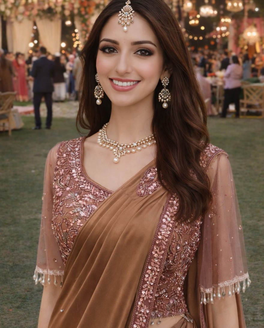 BROWN - Brown Lycra Embroidered Work Trendy Saree for Festival