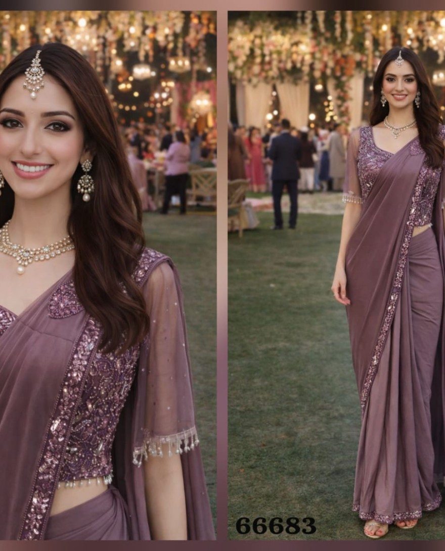 MAUVE - Embroidered Work Lycra Classic Saree In Mauve Colour