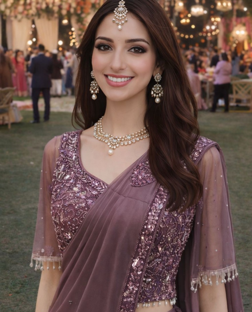 MAUVE - Embroidered Work Lycra Classic Saree In Mauve Colour