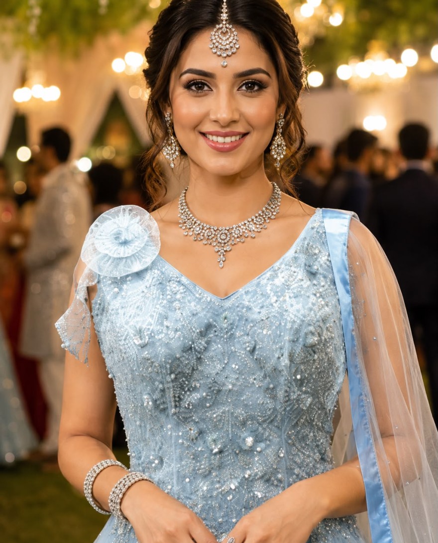 BLUE - Aqua Blue Net Gown