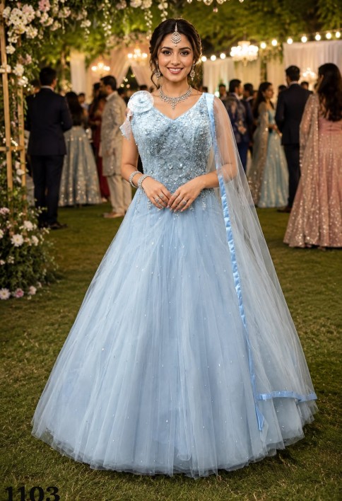 Aqua Blue Net Gown