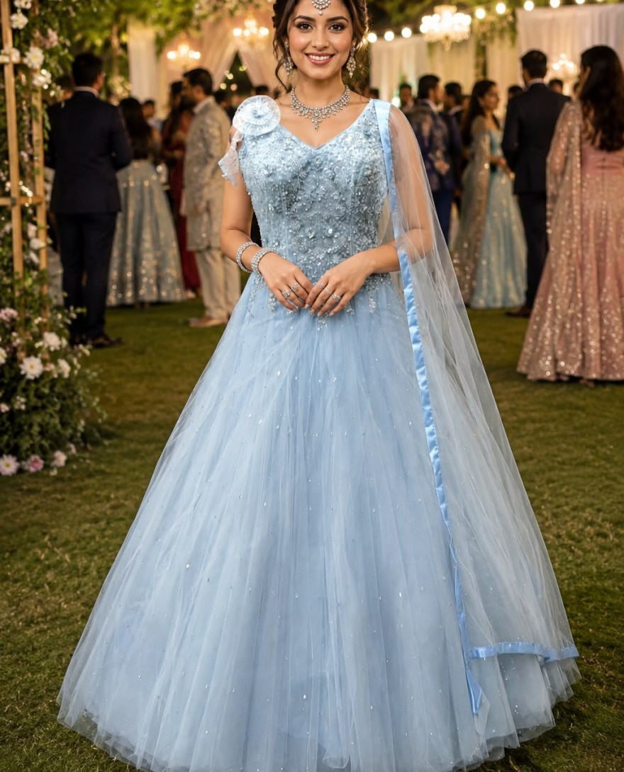 BLUE - Aqua Blue Net Gown