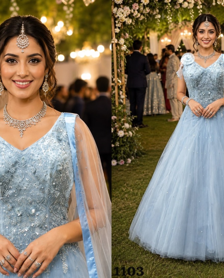 BLUE - Aqua Blue Net Gown